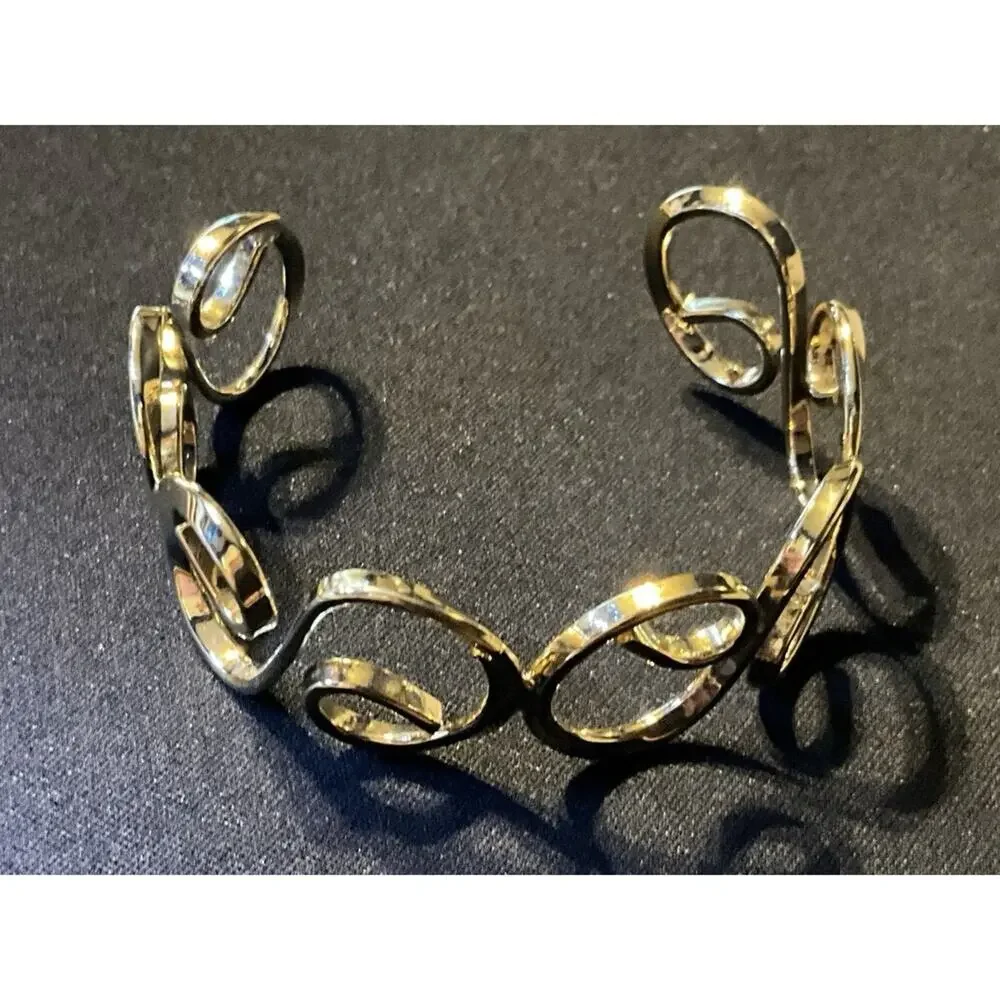 6.75in Gold Tone Open Cuff Geometric Bracelet
